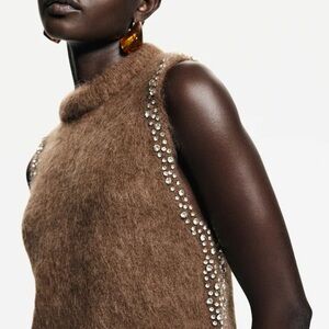 H&M Rhinestone Embellished Brown Sleeveless  Top size S